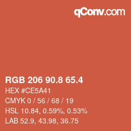 カラーコード: RGB 206 90.8 65.4 | qconv.com