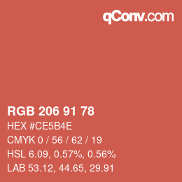 カラーコード: RGB 206 91 78 | qconv.com