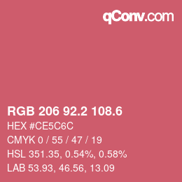 カラーコード: RGB 206 92.2 108.6 | qconv.com