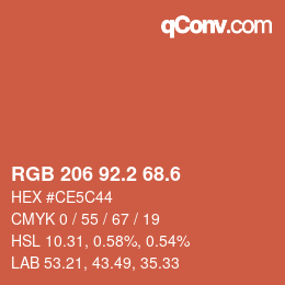 カラーコード: RGB 206 92.2 68.6 | qconv.com