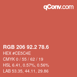 カラーコード: RGB 206 92.2 78.6 | qconv.com