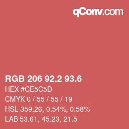 カラーコード: RGB 206 92.2 93.6 | qconv.com