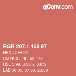 カラーコード: RGB 207.1 108 97 | qconv.com