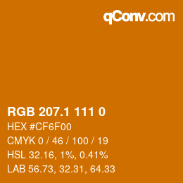 カラーコード: RGB 207.1 111 0 | qconv.com