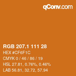 カラーコード: RGB 207.1 111 28 | qconv.com