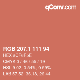カラーコード: RGB 207.1 111 94 | qconv.com