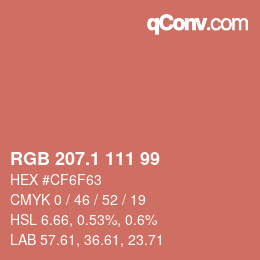 カラーコード: RGB 207.1 111 99 | qconv.com