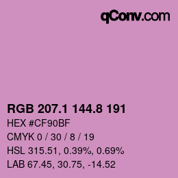カラーコード: RGB 207.1 144.8 191 | qconv.com