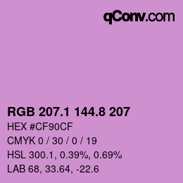 カラーコード: RGB 207.1 144.8 207 | qconv.com