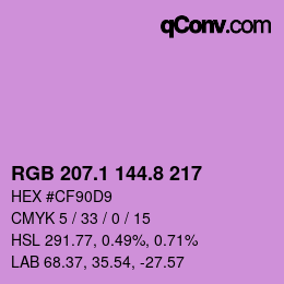 カラーコード: RGB 207.1 144.8 217 | qconv.com