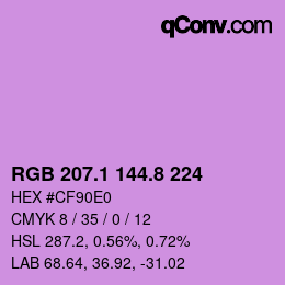 カラーコード: RGB 207.1 144.8 224 | qconv.com