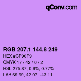 カラーコード: RGB 207.1 144.8 249 | qconv.com