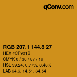 カラーコード: RGB 207.1 144.8 27 | qconv.com