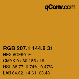Farbcode: RGB 207.1 144.8 31 | qconv.com