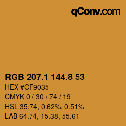 Color code: RGB 207.1 144.8 53 | qconv.com