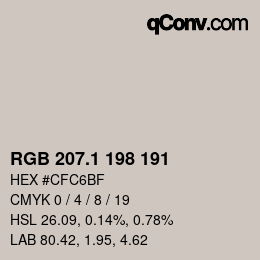 カラーコード: RGB 207.1 198 191 | qconv.com