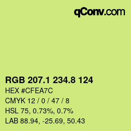 カラーコード: RGB 207.1 234.8 124 | qconv.com