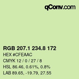 カラーコード: RGB 207.1 234.8 172 | qconv.com