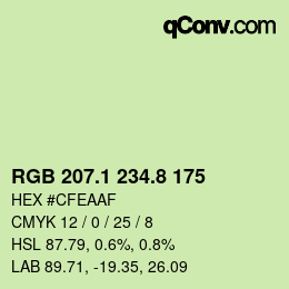 Color code: RGB 207.1 234.8 175 | qconv.com