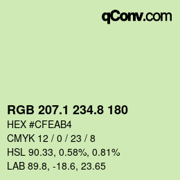 Color code: RGB 207.1 234.8 180 | qconv.com