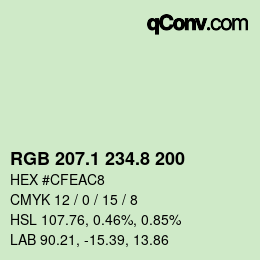 Color code: RGB 207.1 234.8 200 | qconv.com