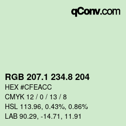 Color code: RGB 207.1 234.8 204 | qconv.com