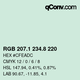 Color code: RGB 207.1 234.8 220 | qconv.com