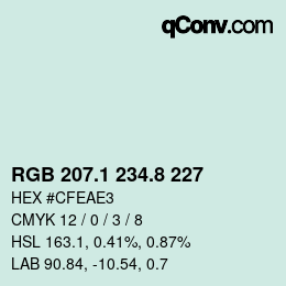 カラーコード: RGB 207.1 234.8 227 | qconv.com