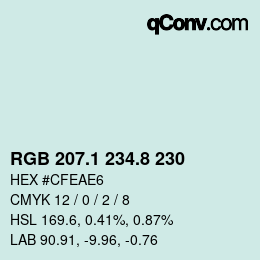 Color code: RGB 207.1 234.8 230 | qconv.com