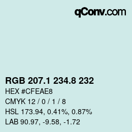 カラーコード: RGB 207.1 234.8 232 | qconv.com