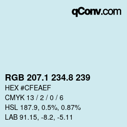 Color code: RGB 207.1 234.8 239 | qconv.com
