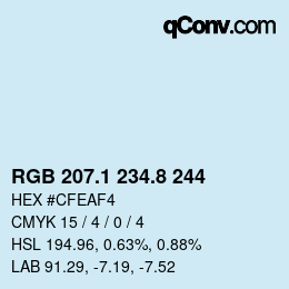 Farbcode: RGB 207.1 234.8 244 | qconv.com