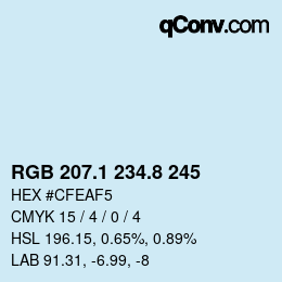 Color code: RGB 207.1 234.8 245 | qconv.com