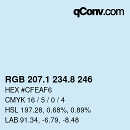 Color code: RGB 207.1 234.8 246 | qconv.com
