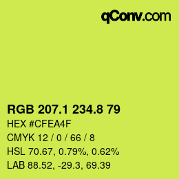 カラーコード: RGB 207.1 234.8 79 | qconv.com