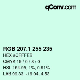 カラーコード: RGB 207.1 255 235 | qconv.com