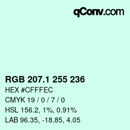 カラーコード: RGB 207.1 255 236 | qconv.com