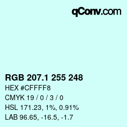 カラーコード: RGB 207.1 255 248 | qconv.com