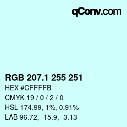 カラーコード: RGB 207.1 255 251 | qconv.com