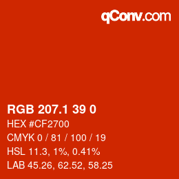 カラーコード: RGB 207.1 39 0 | qconv.com