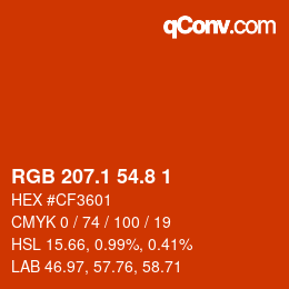 カラーコード: RGB 207.1 54.8 1 | qconv.com