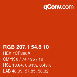 カラーコード: RGB 207.1 54.8 10 | qconv.com