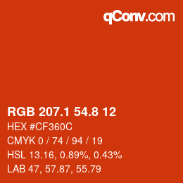 カラーコード: RGB 207.1 54.8 12 | qconv.com