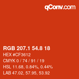 カラーコード: RGB 207.1 54.8 18 | qconv.com