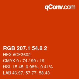 カラーコード: RGB 207.1 54.8 2 | qconv.com