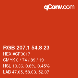 カラーコード: RGB 207.1 54.8 23 | qconv.com
