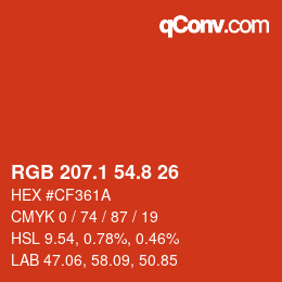カラーコード: RGB 207.1 54.8 26 | qconv.com