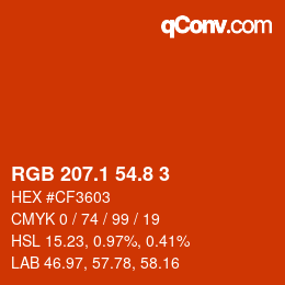 カラーコード: RGB 207.1 54.8 3 | qconv.com