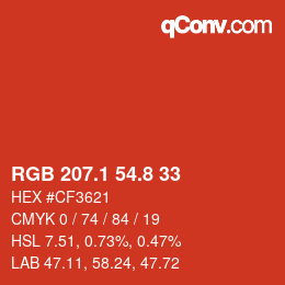 Color code: RGB 207.1 54.8 33 | qconv.com