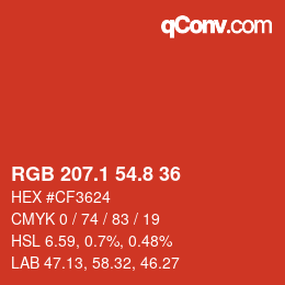 カラーコード: RGB 207.1 54.8 36 | qconv.com